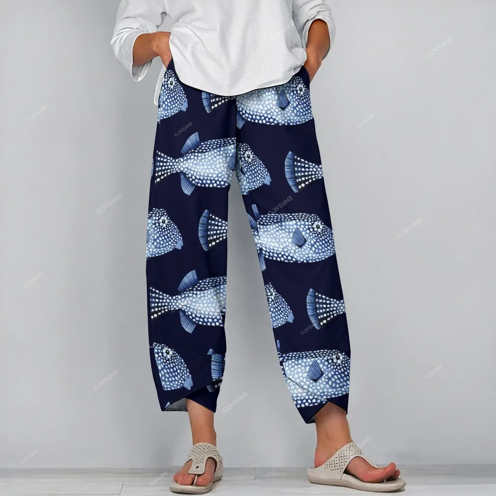 Women's Casual Polka Dot Fish Printed Pants