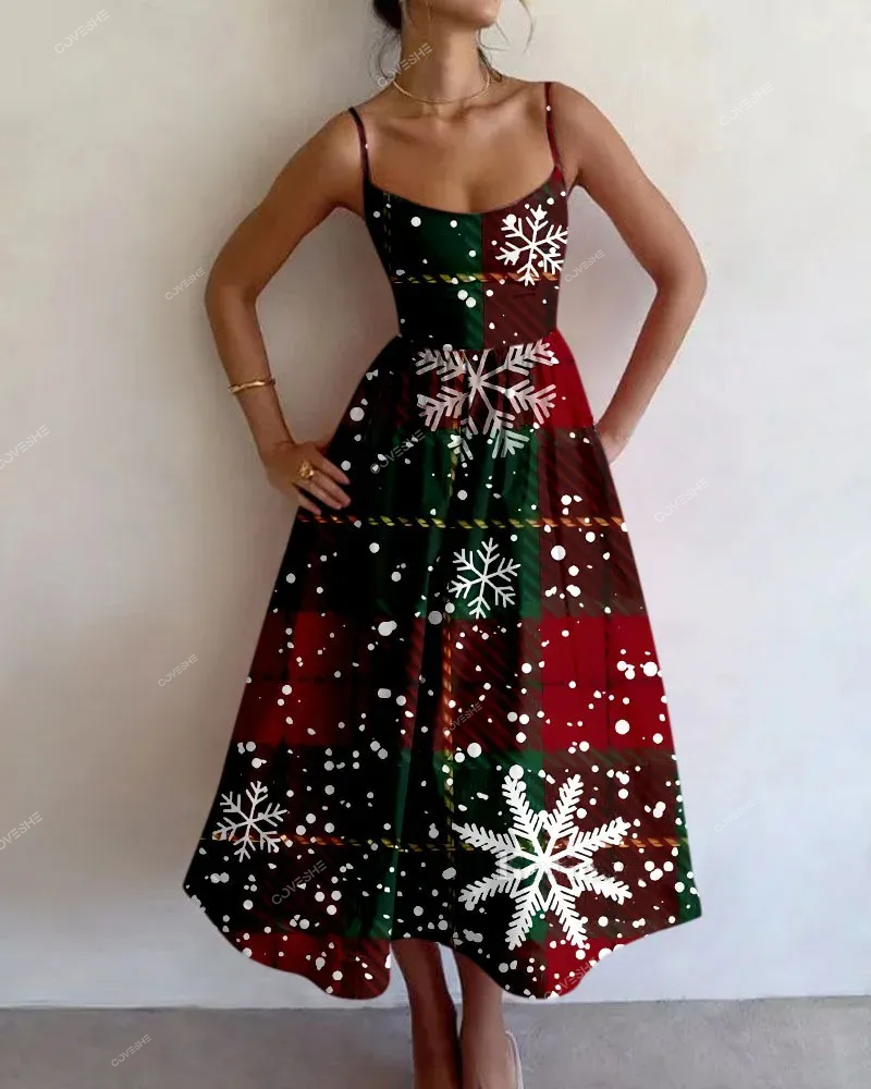 Christmas Snow Print Slip Dress