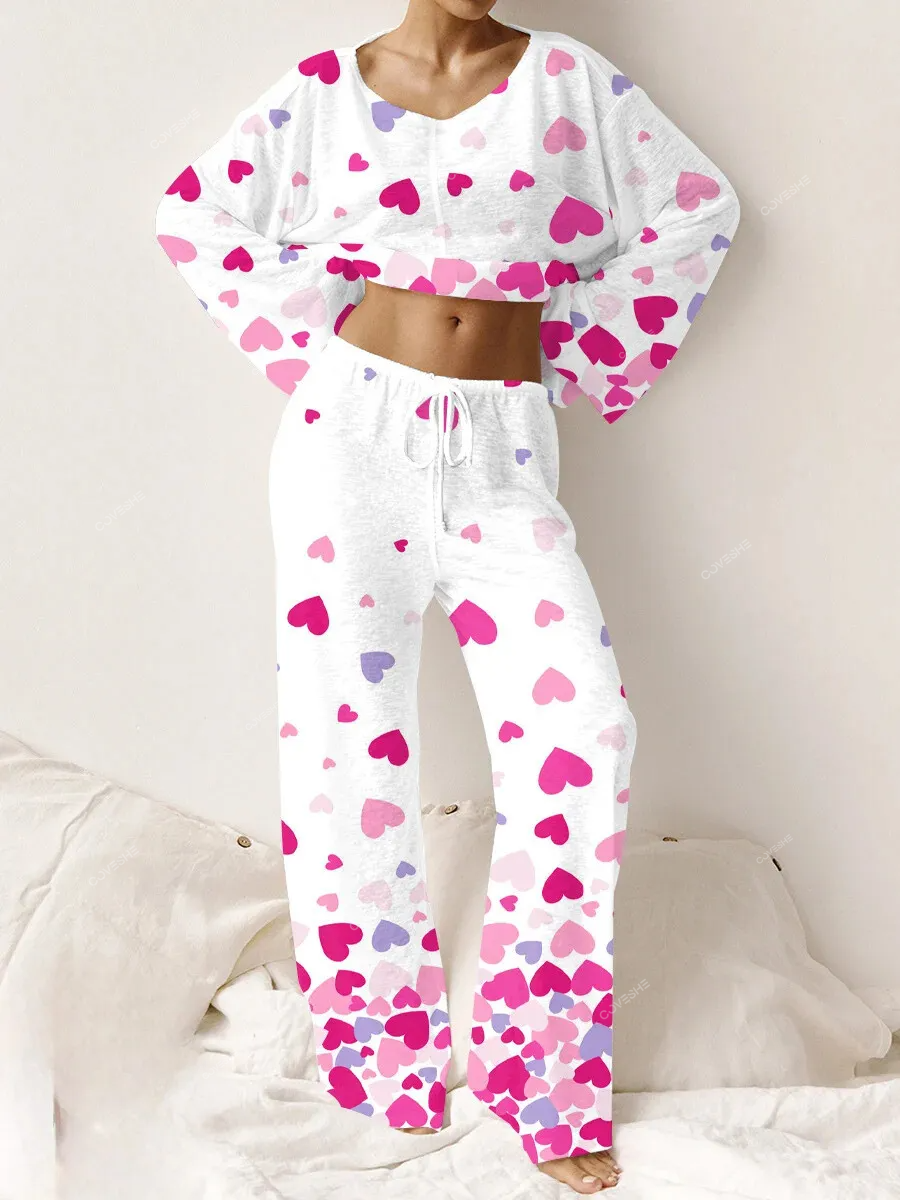 Women's Valentine's Day Heart Printed Casual Homewear Set