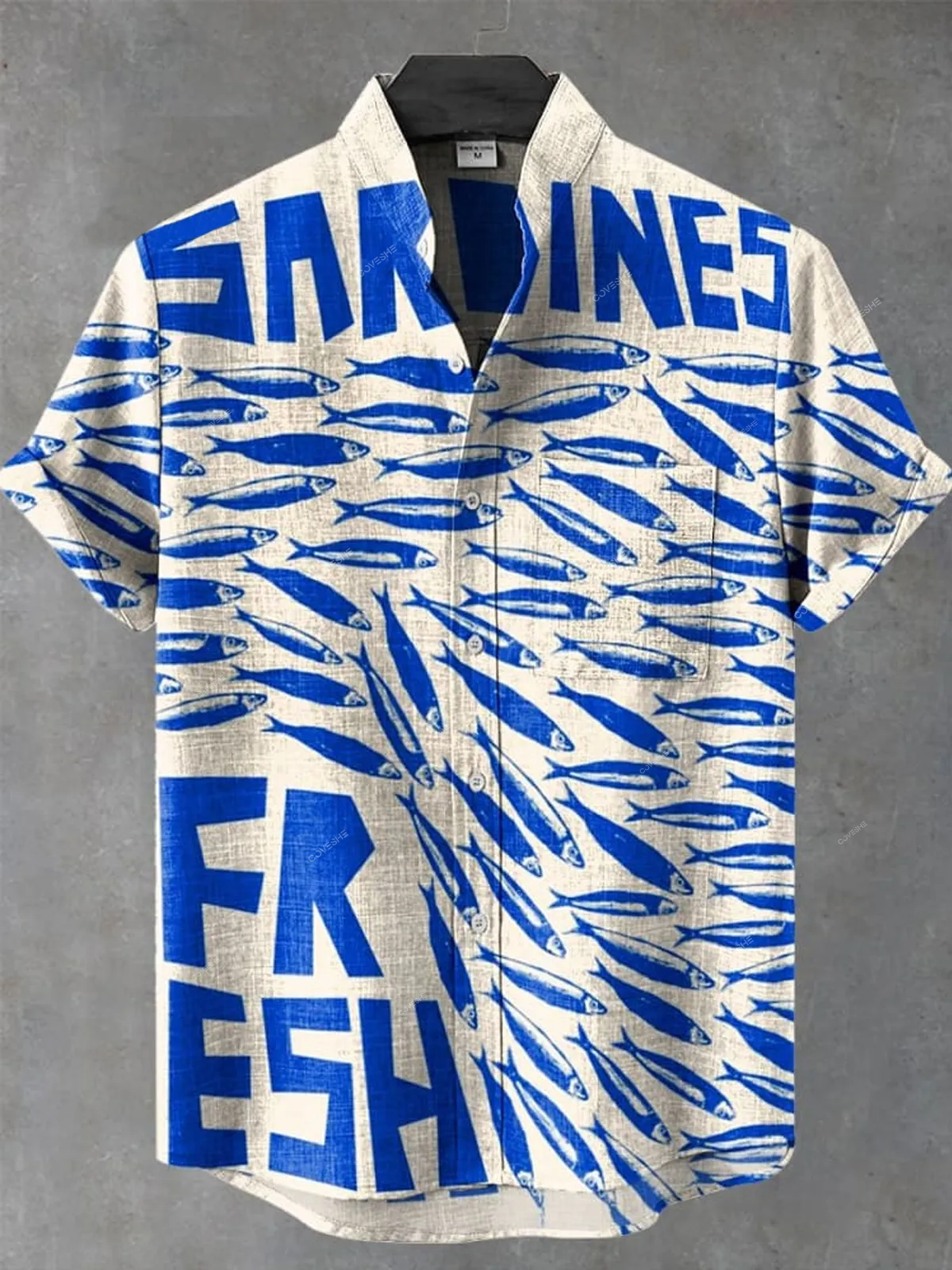 Men'sVintage Fish Sardines Art Print Casual Shirt
