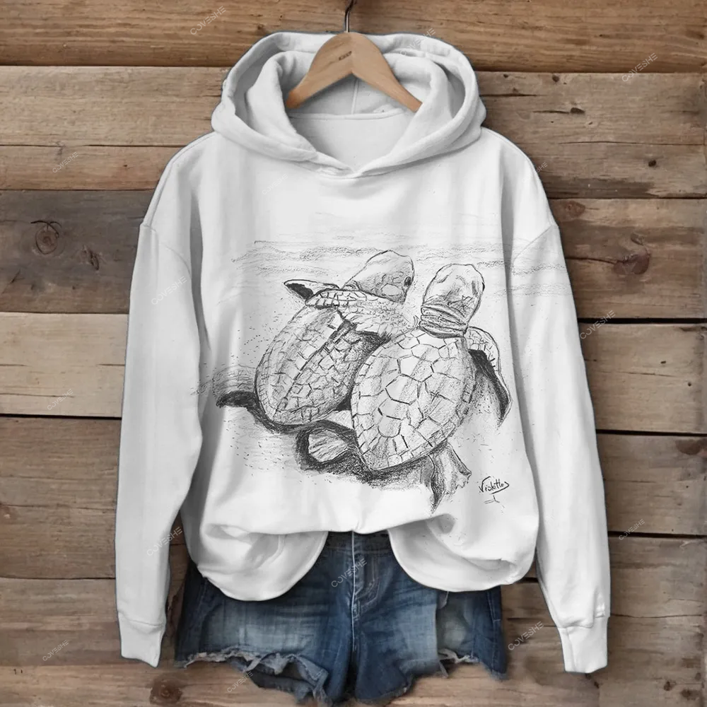 Sea Turtle Abstract Art Graphic Casual Hoodie