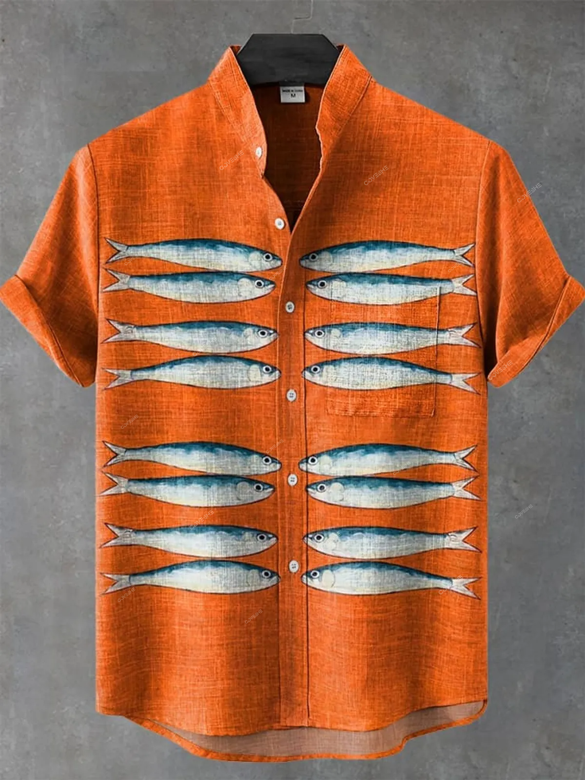 Men's Vintage Fish Art Print Casual Shirt