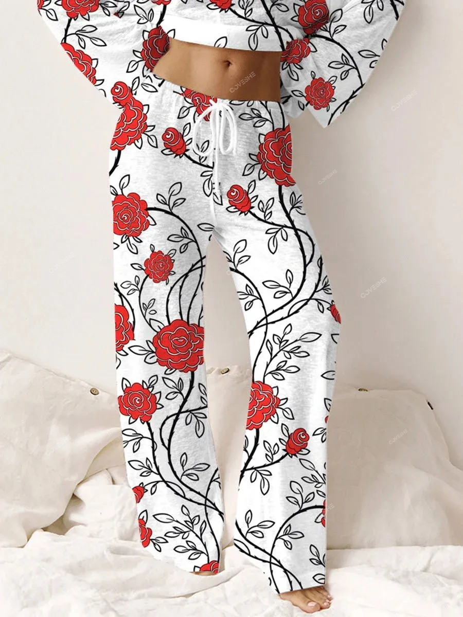 Women's Cotton Bohemian Rose Printed Lounge Pants