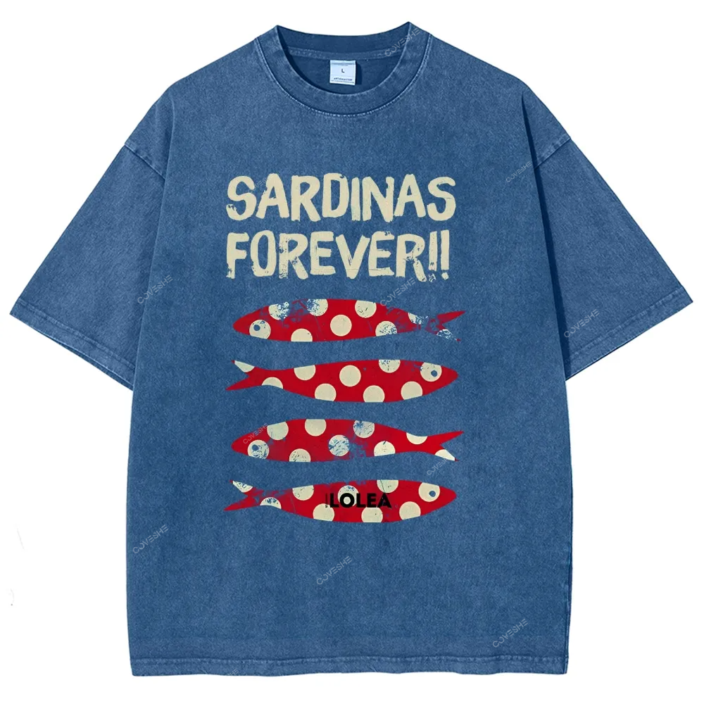 Polka Dot Fish Washed Vintage Short Sleeves T-Shirt