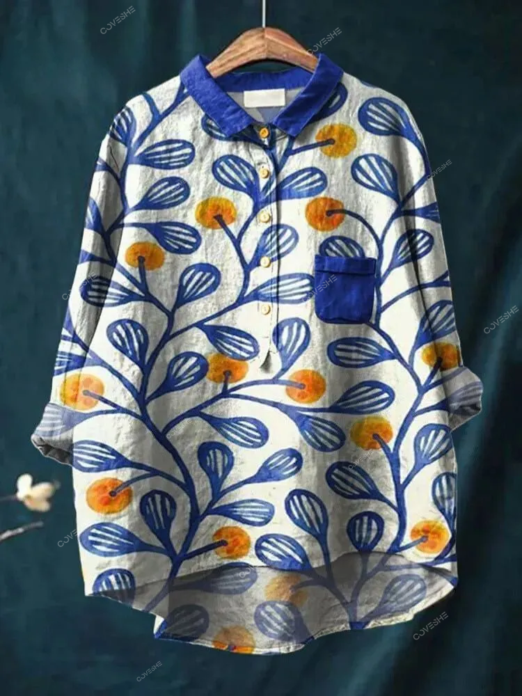 Blue Floral Decorative Pattern Casual   Shirt