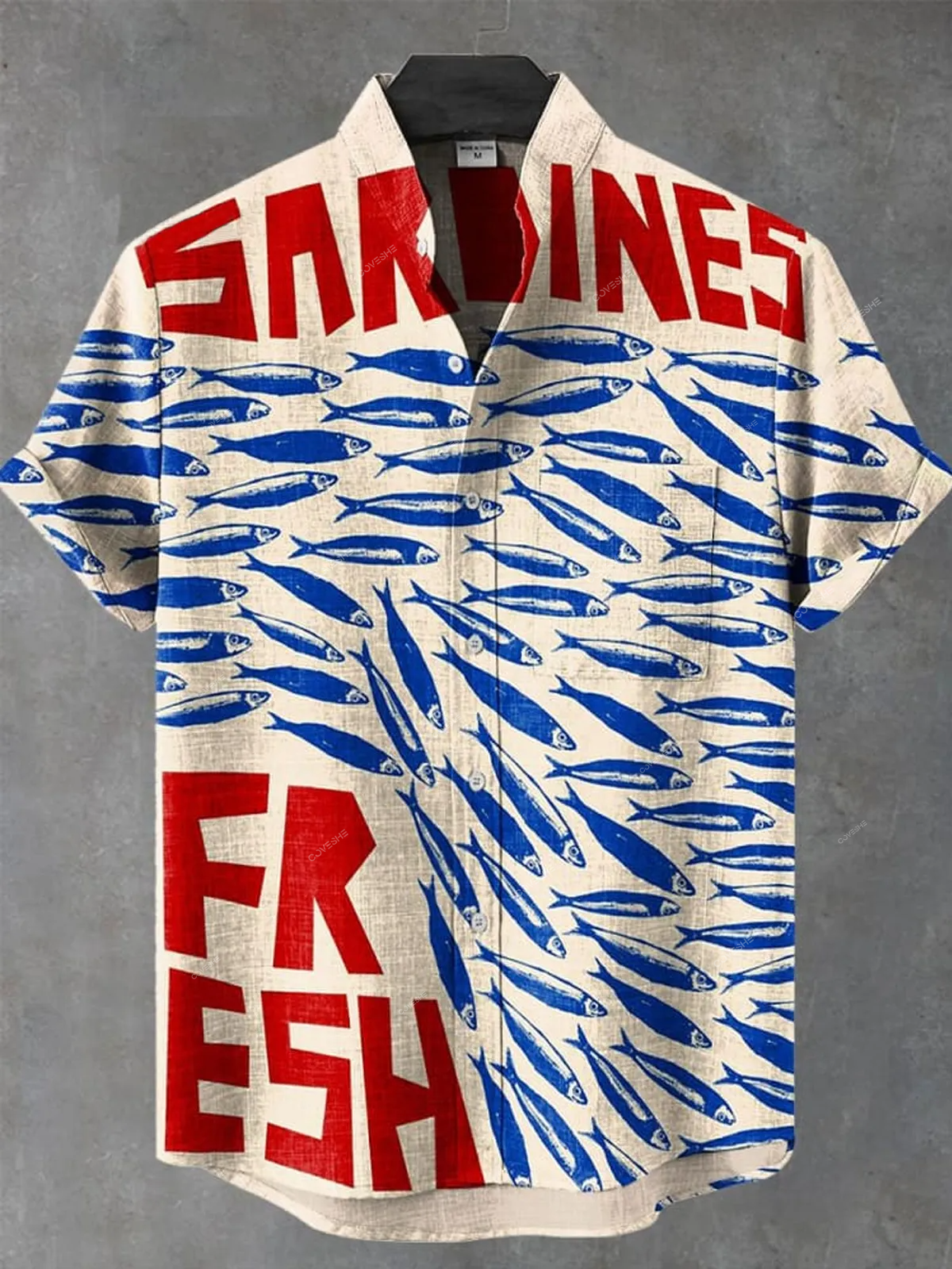 Men'sVintage Fish Sardines Art Print Casual Shirt