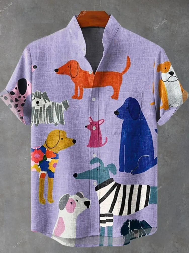 Men'sDog Art Print   Casual Shirt
