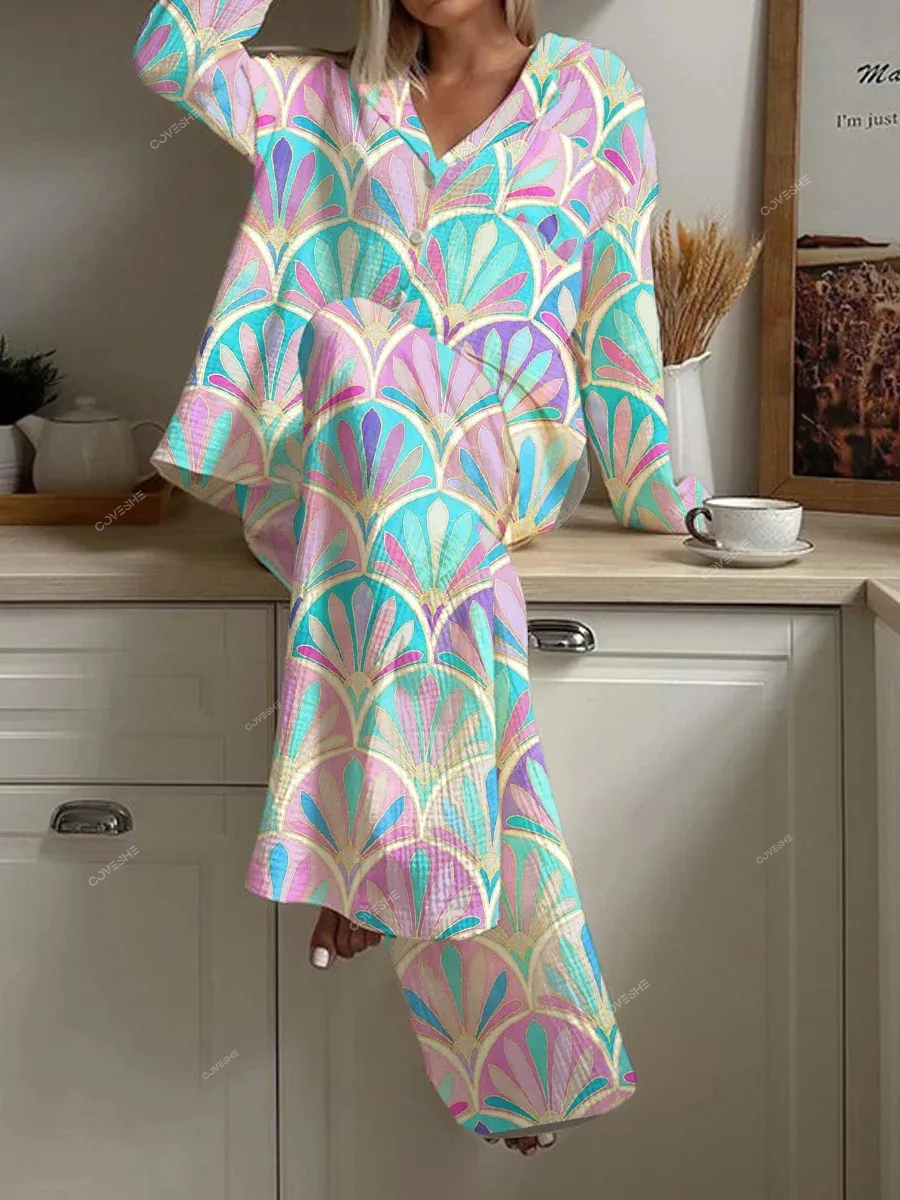 Women's Bohemian Geometric Print Casual Homewear Set