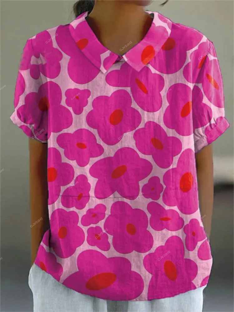 Vibrant Pink Floral Pattern Printed Women's Casual   Shirt