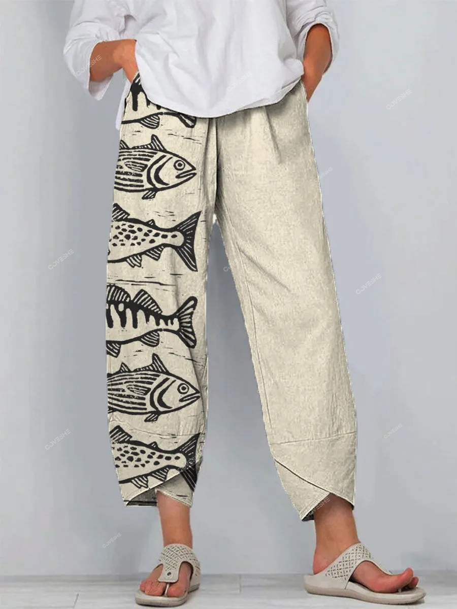 Sea Fish Art Printed Women's   Casual Pants