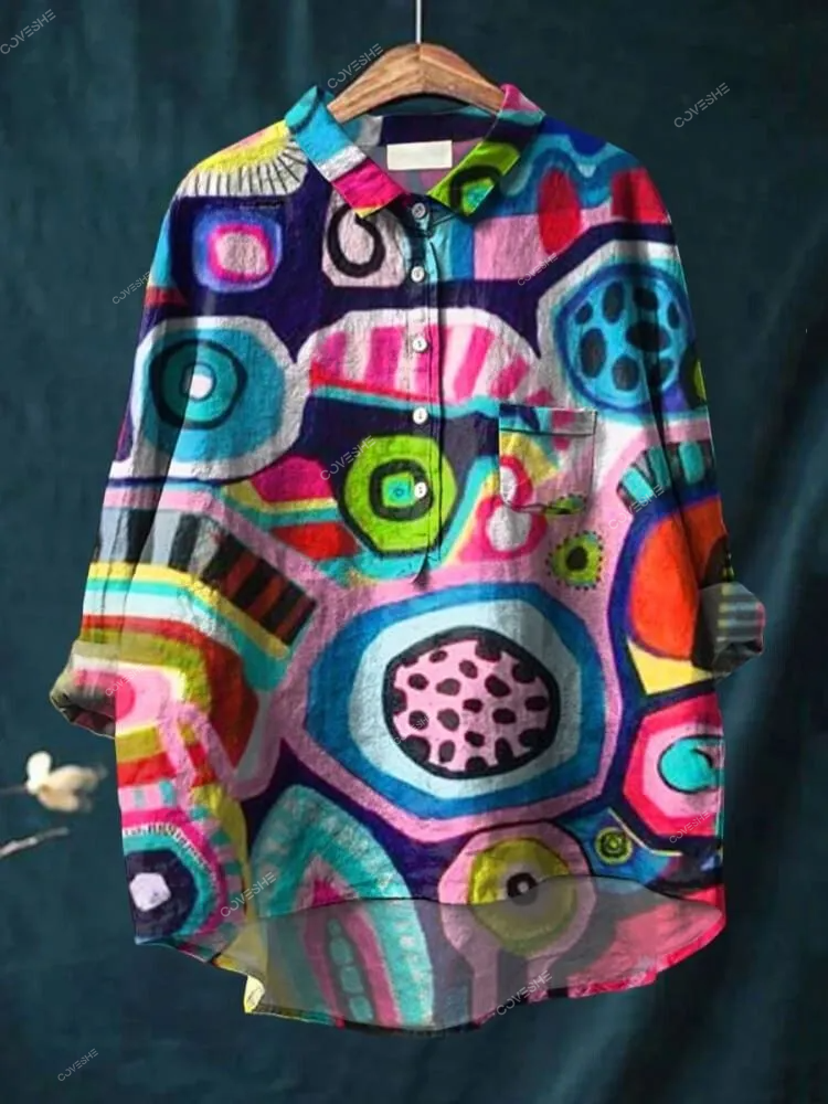 Abstrct Art Printed Women's Casual   Shirt