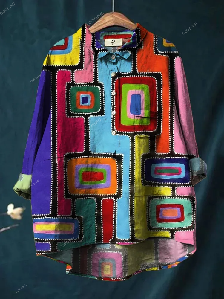 Line Color Square Printed   Shirt