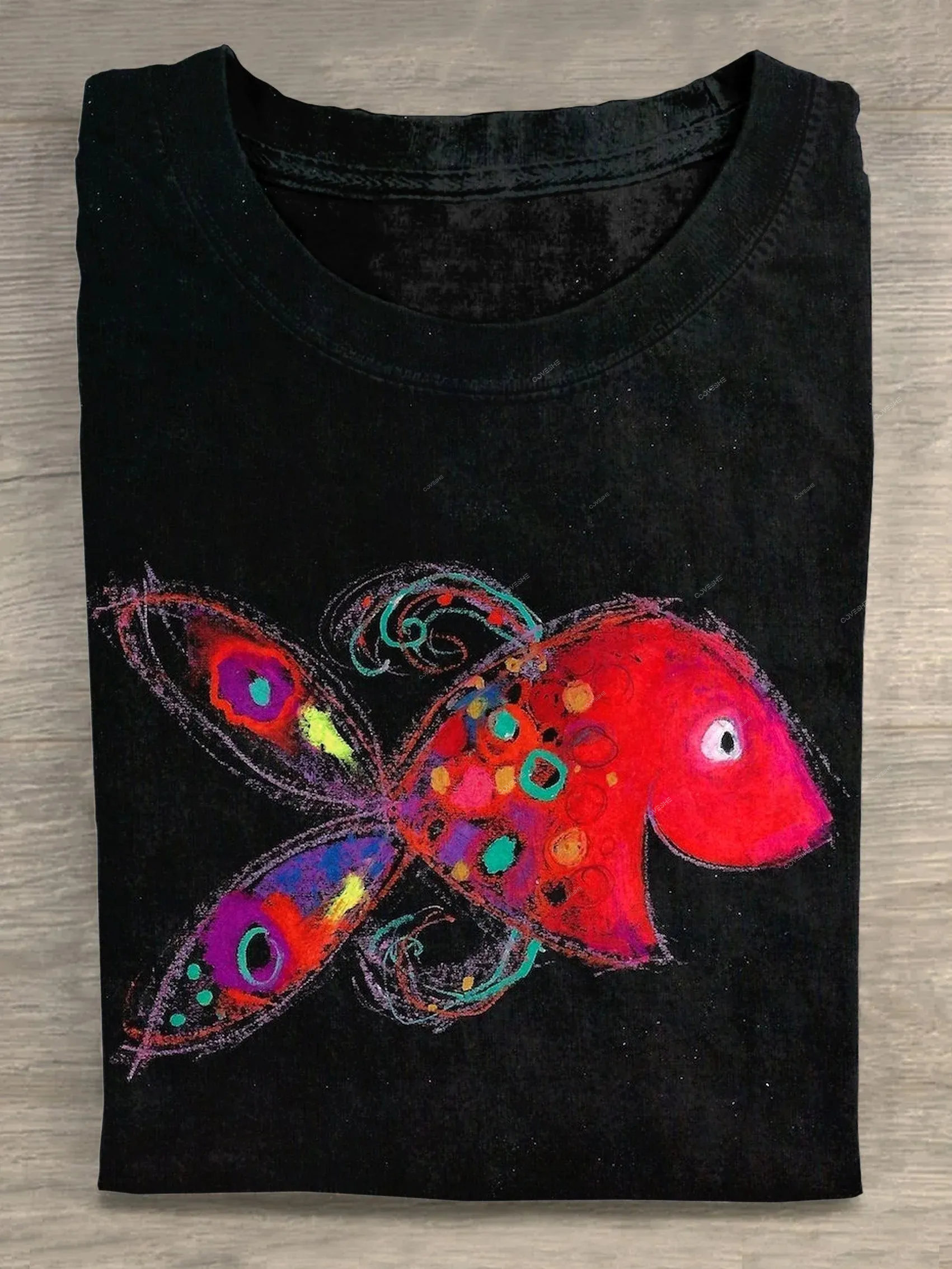 Funny Vintage Animal Fish Art Print T-shirt