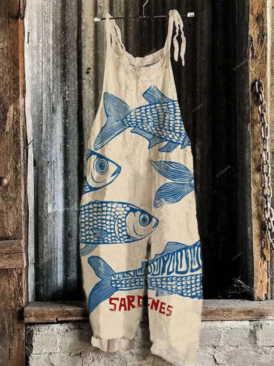 Sardine Japanese Art Linen Blend Jumpsuit