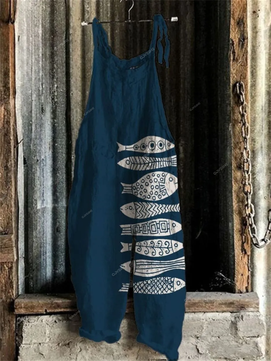 Fish Japanese Lino Art   Blend Jumpsuit