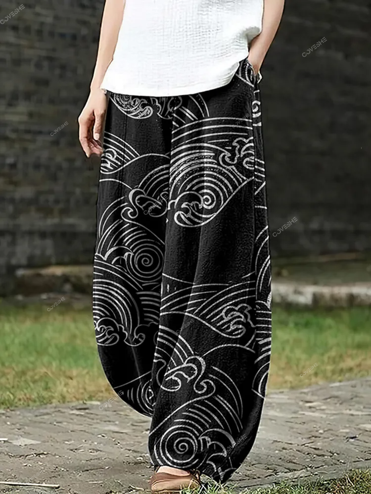 Women'S Japanese Waves Loose Casual Pants
