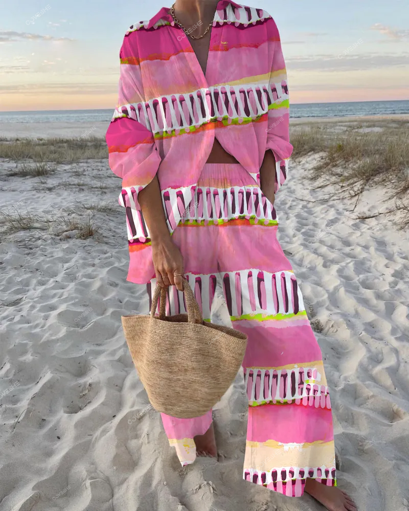 Fashion Printed Shirt & Pants Two-piece Set