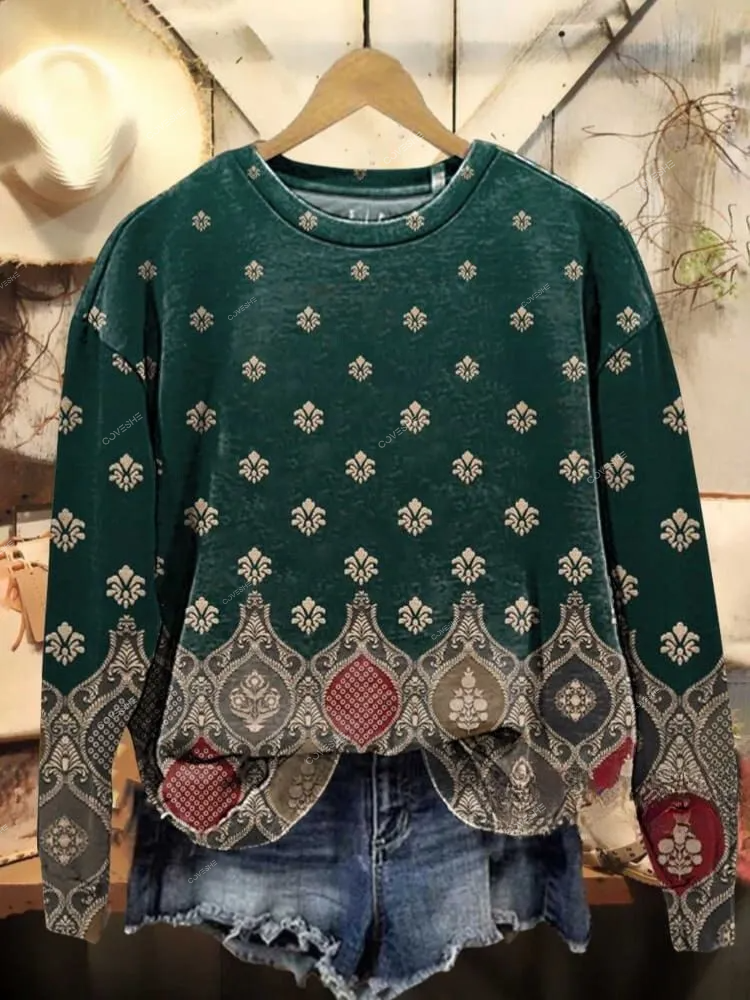 Vintage Print Casual Sweatshirt