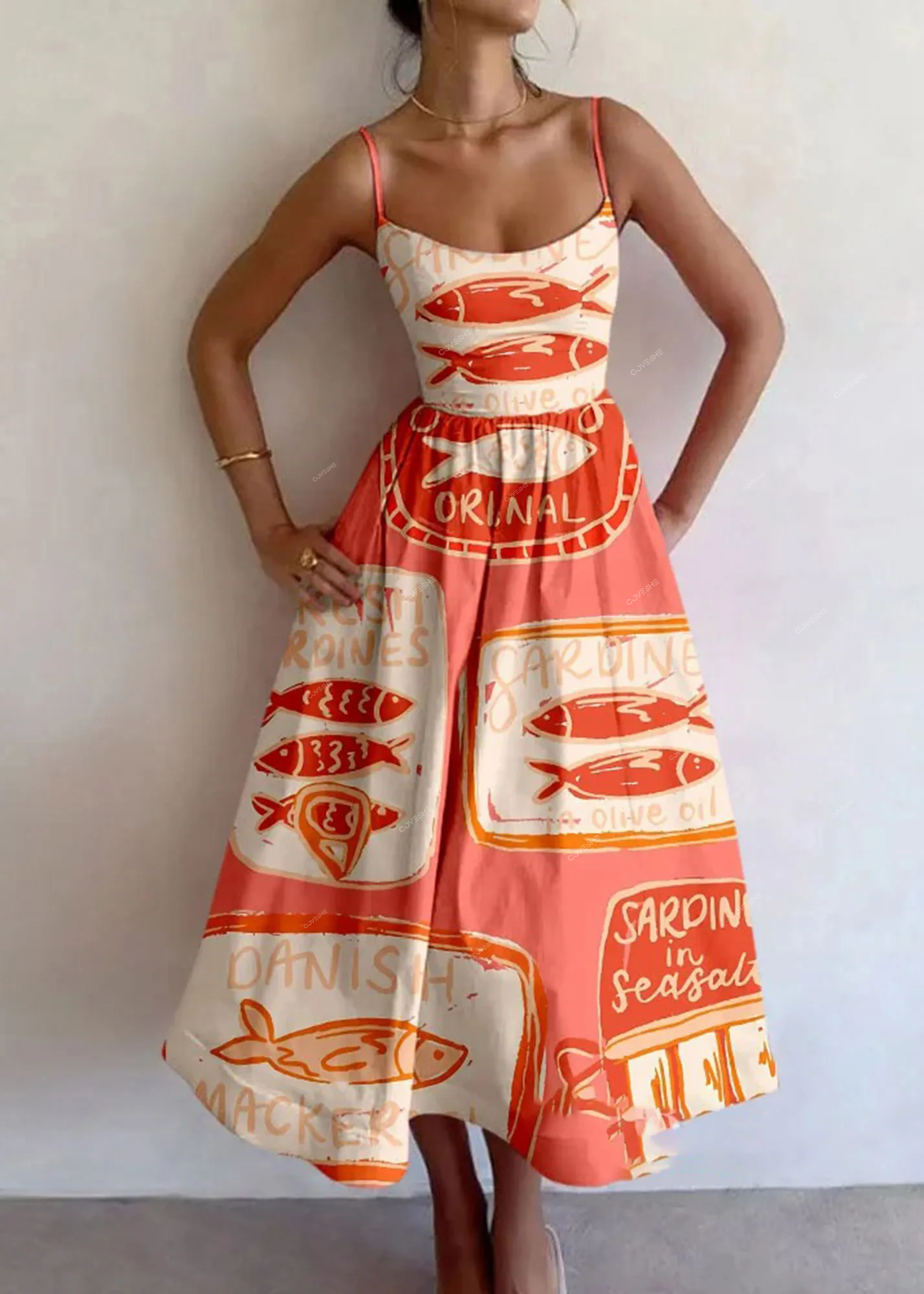 Vacation Style Pattern Print Slip Dress
