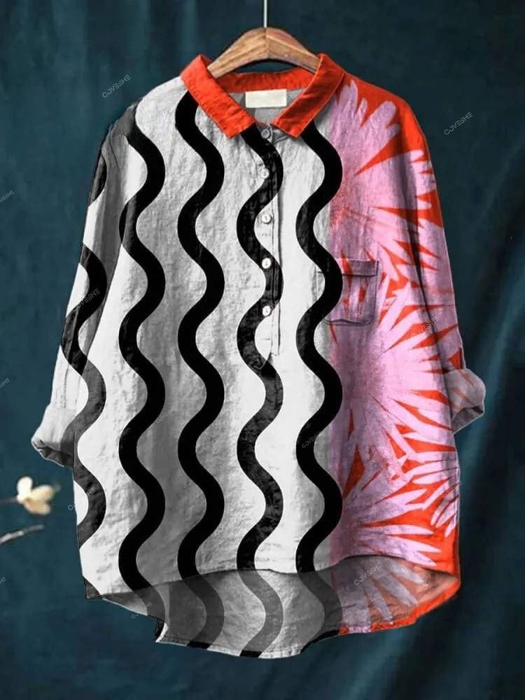 Contemporary Art Pattern Printed Women's Casual   Shirt