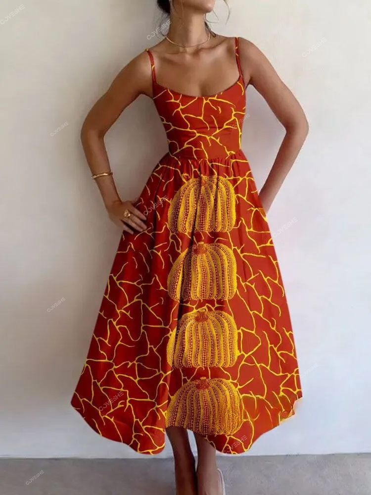Irregular Pattern Print Slip Dress