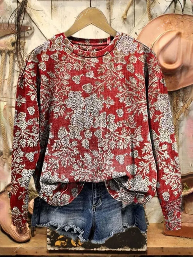 Vintage Lovely Floral Art Print Casual Sweatshirt