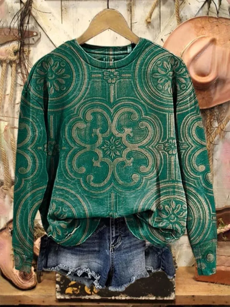 Vintage Lovely Flowers Pattern Art Print Casual Sweatshirt