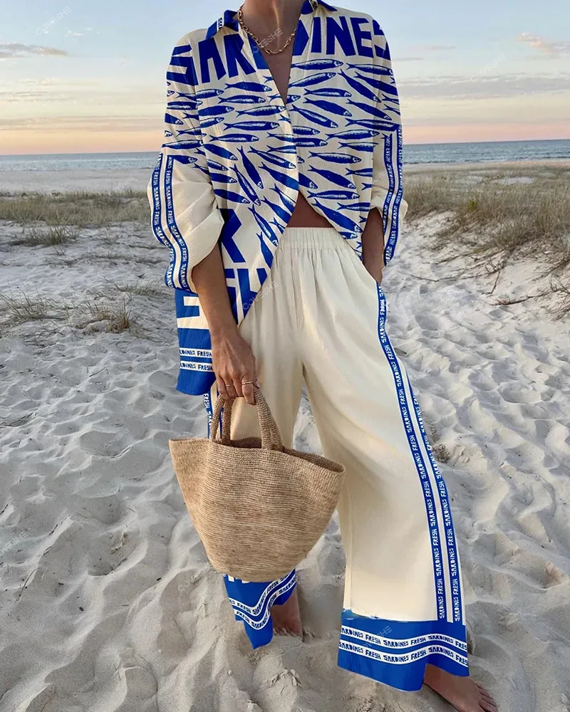 Sardine pattern print two piece set