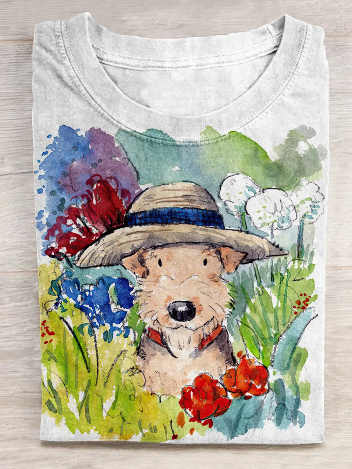 Unisex Cute Dog Print Crew Neck Short Sleeve T-Shirt