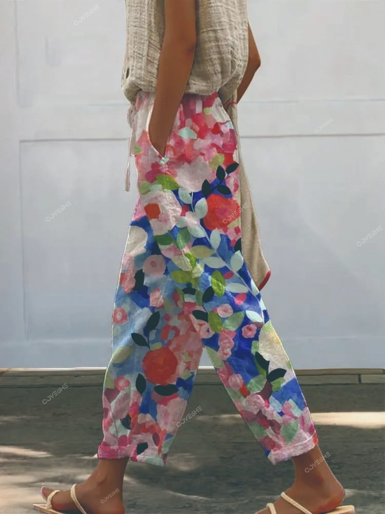 Women's Vintage Floral Art Printed Casual Pants