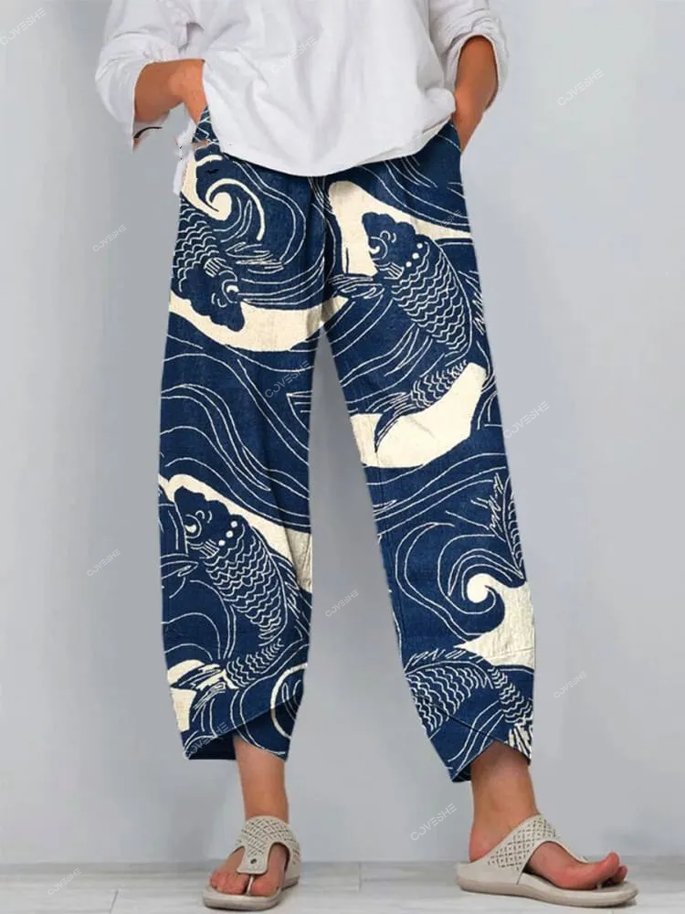 Women's Fish Art Printed   Casual Pants