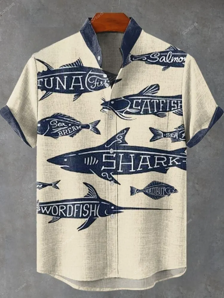 Men'sSchool of Swimming Fish Art Print Casual Shirt