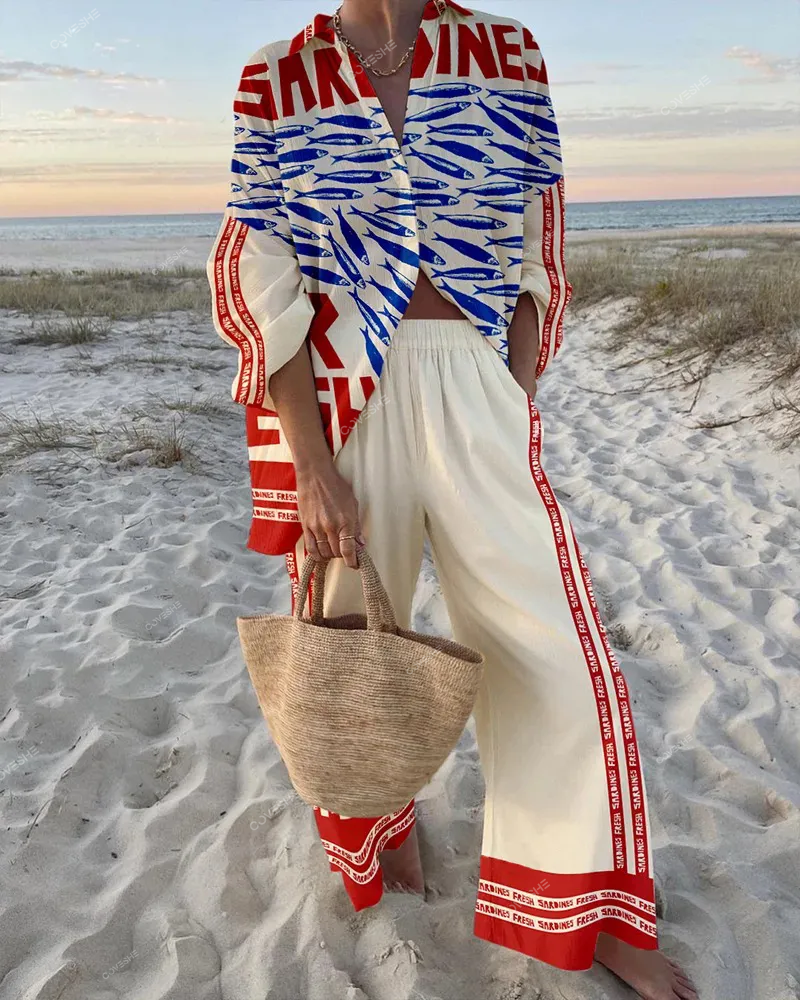 Sardine pattern print two piece set