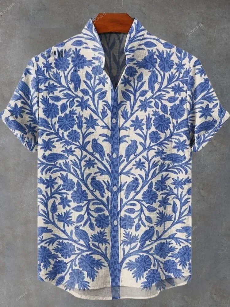 Men'sIndian Art Floral Vintage Print Casual Shirt