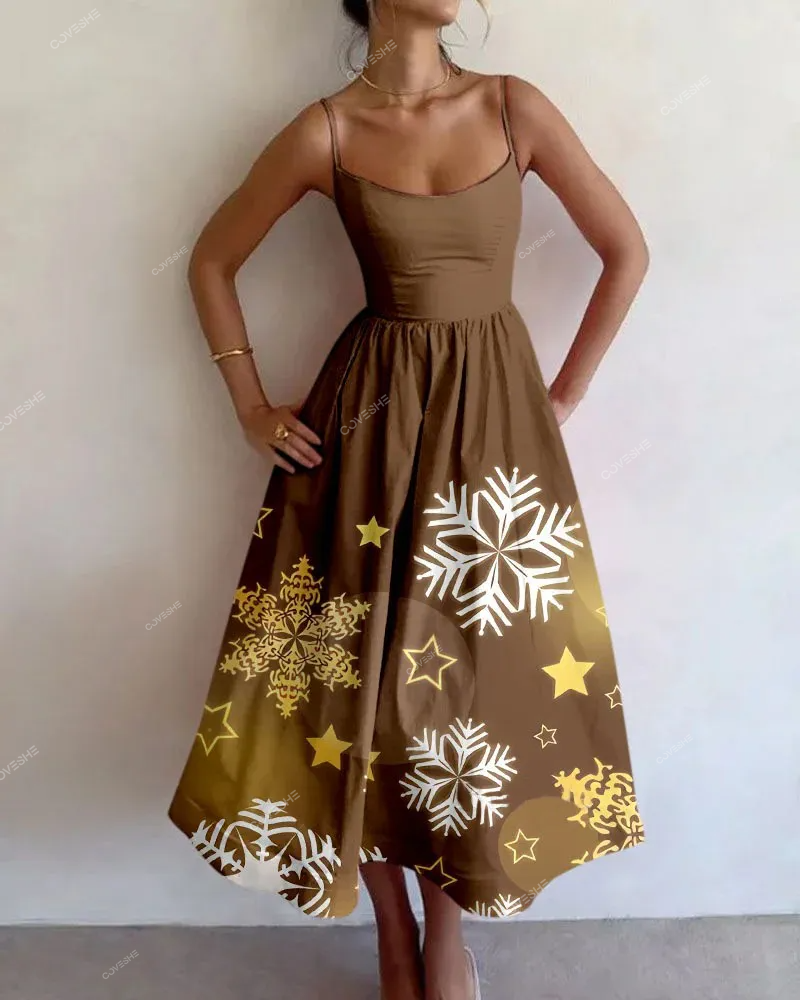 Winter Snow Falls Print Slip Dress