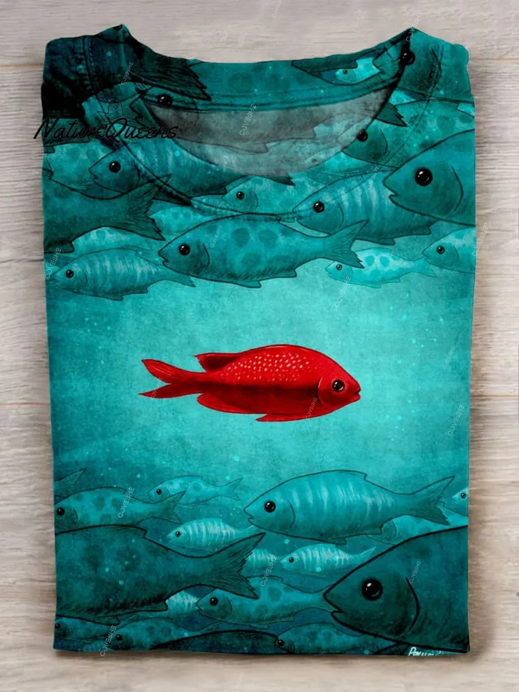 Red Fish Art Print Casual Short Sleeve T-shirt