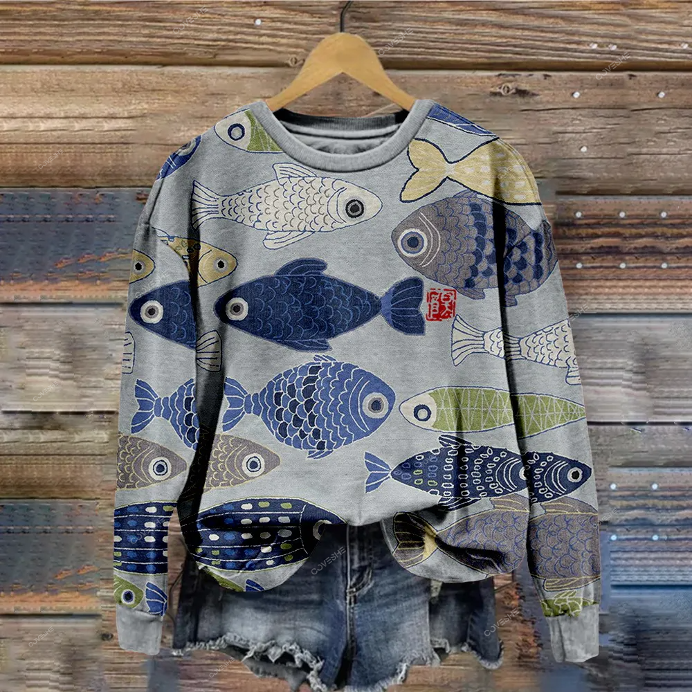 Vintage Fish Japanese Art Crew Neck Comfy Sweatshirt