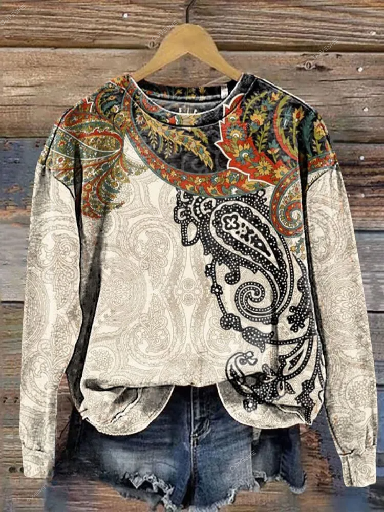 Vintage Ethnic Pattern Art Print Casual Sweatshirt