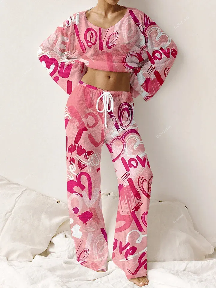 Women's Valentine's Day Printed Long Sleeve Pajama Set