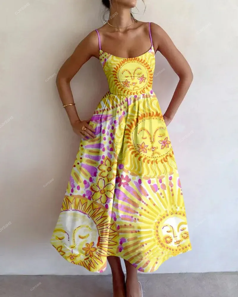 Elegant Flower Sun Printed Dress