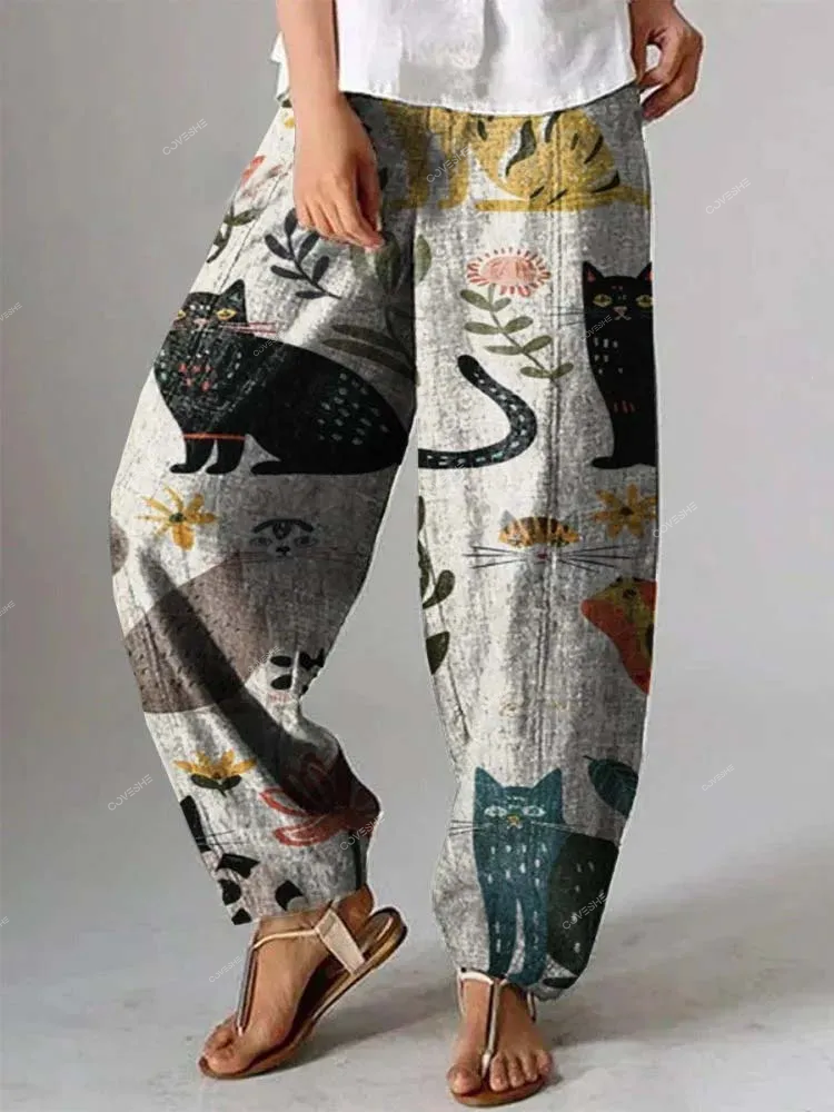 Cat Print Casual Pants