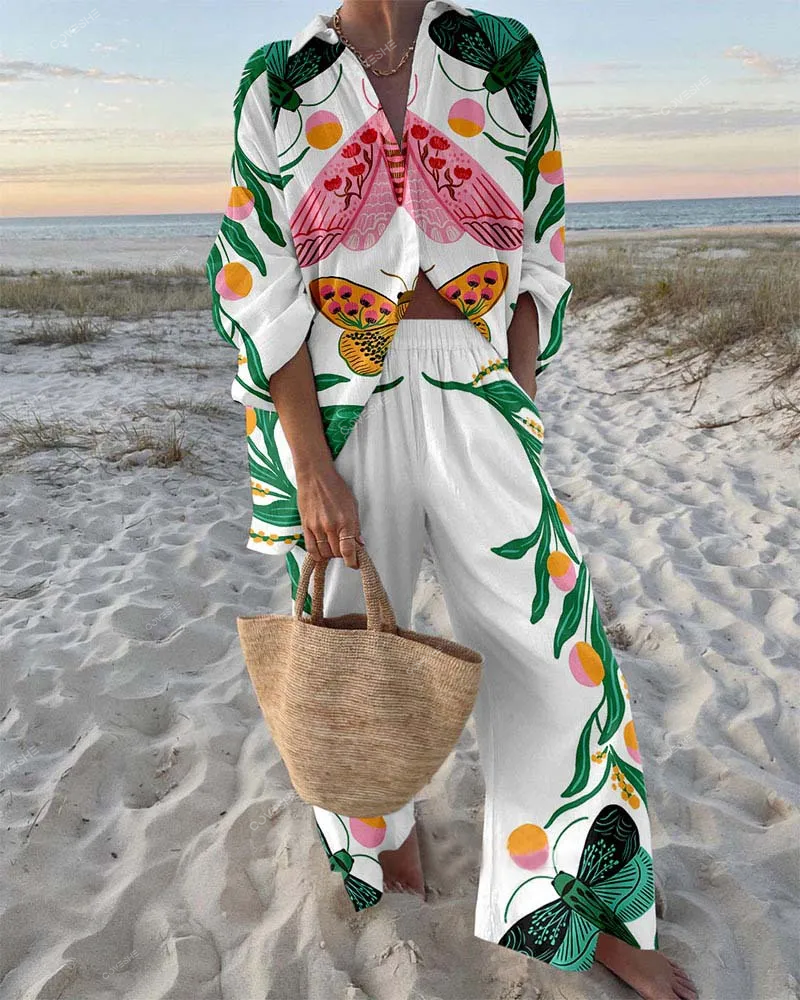 Summer Flower Butterfly Print Two-Piece Set