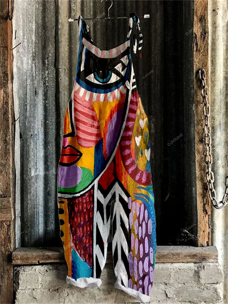 Women's Abstract Colorblock Art Print Casual   Jumpsuit