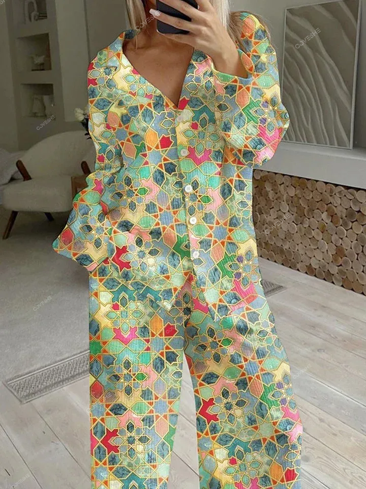Women's Geometric Print Casual Homewear Set