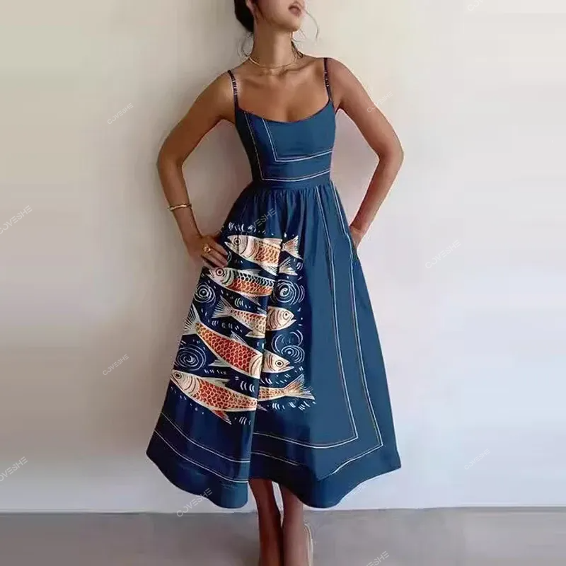 Vintage abstract fish print dress