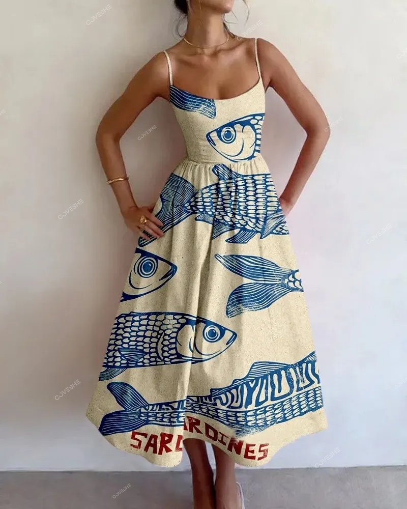 Vintage abstract fish print dress