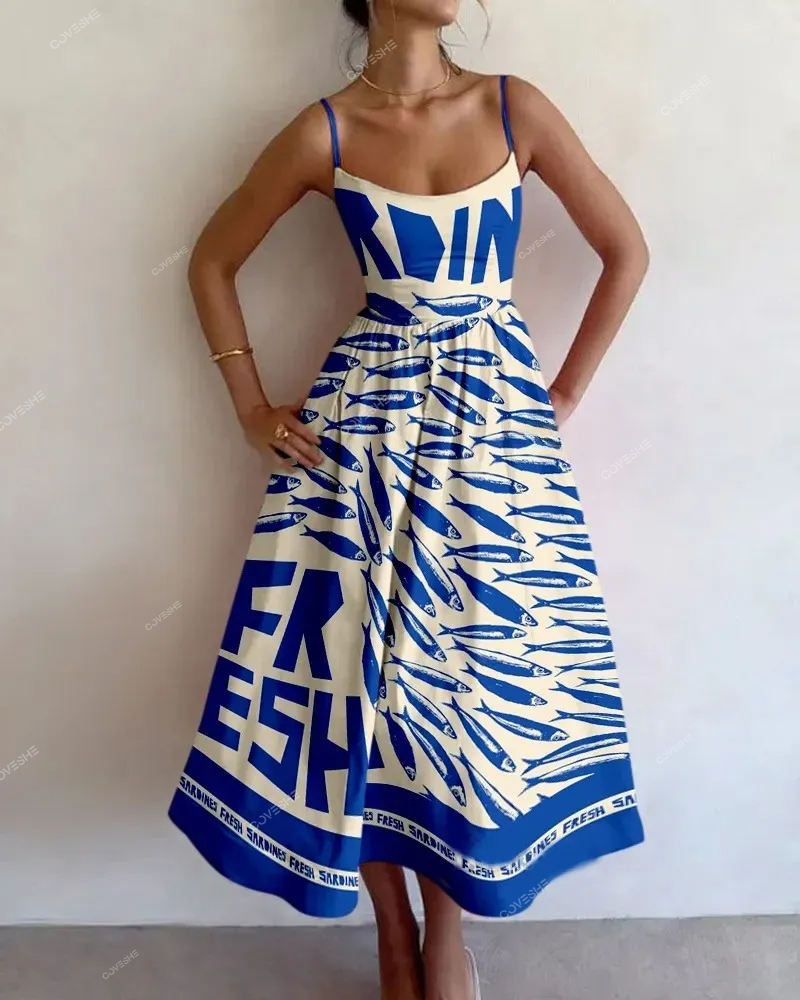 Vintage abstract fish print dress