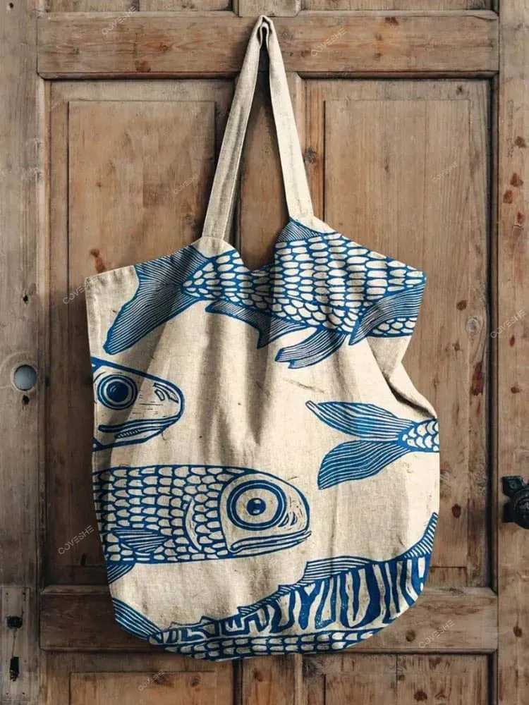 Women's Japanese Blue Fish Print Casual Shirt