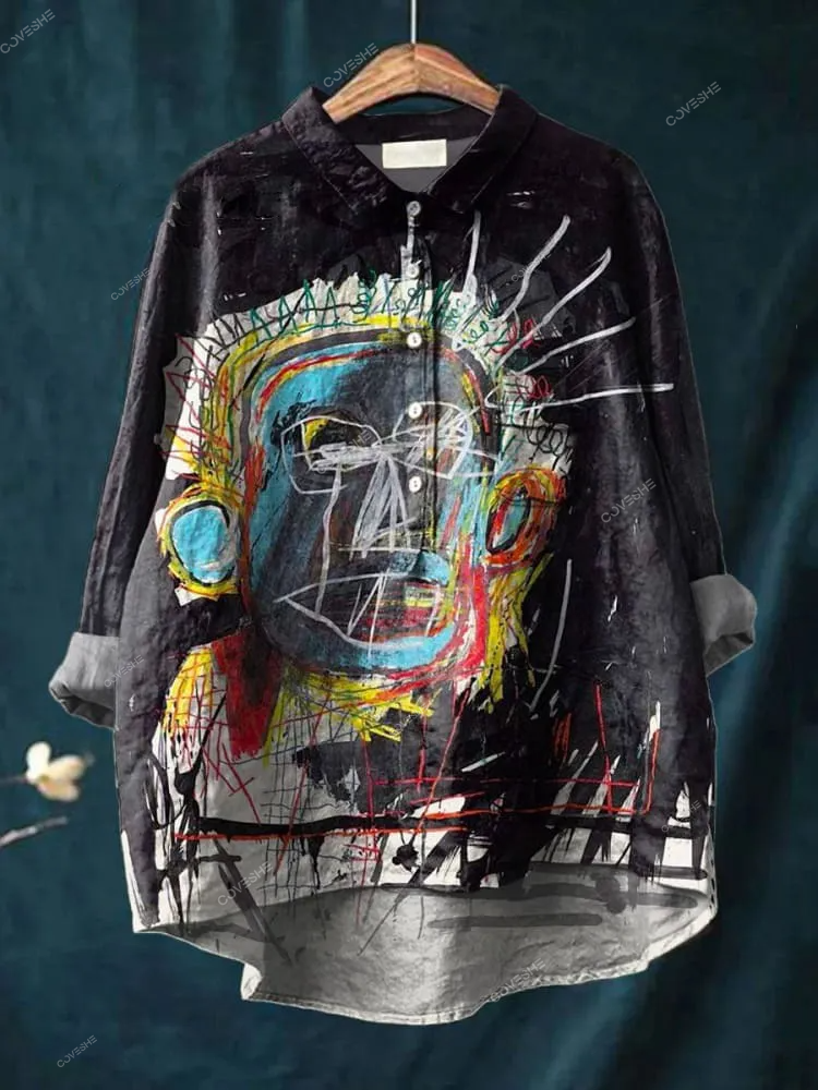 Vintage Abstract Figure Painting Art Print Casual   Shirt