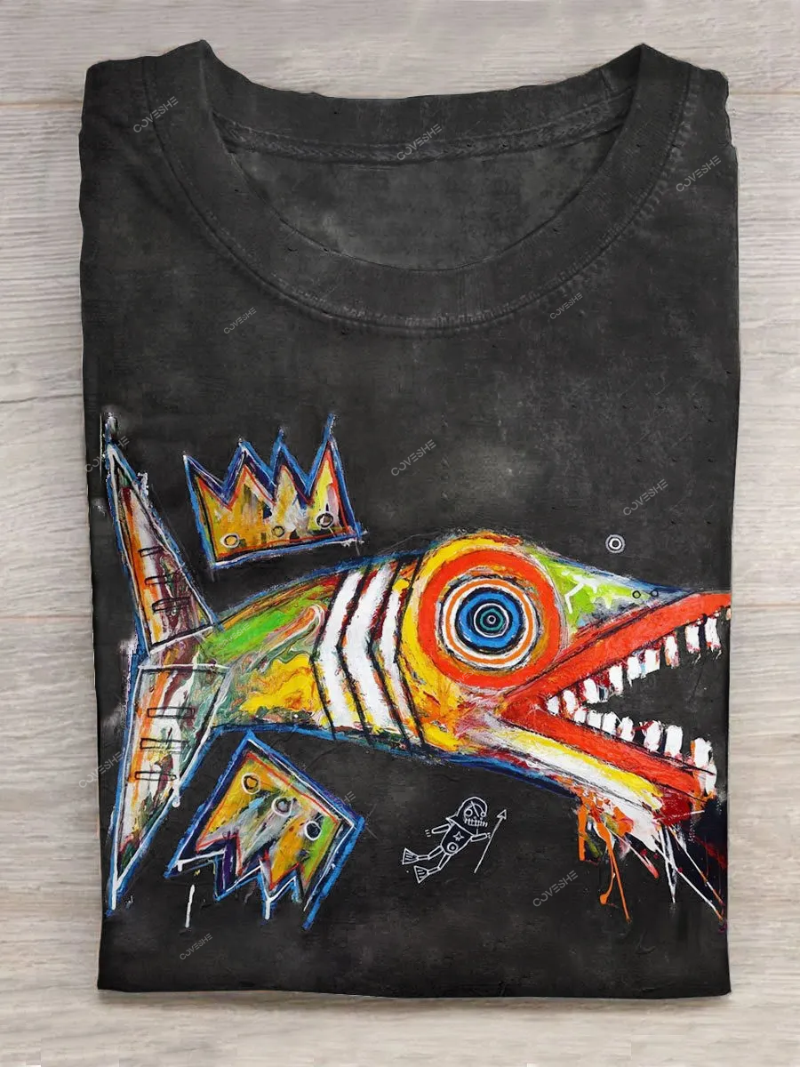 Abstract Art Fish Print T-shirt